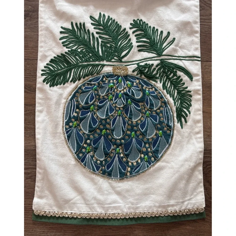 Pier 1 One Imports Ornament Table Runner White  Beaded Tapestry 72